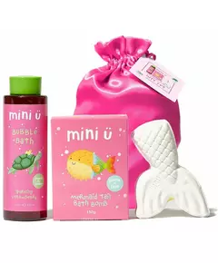 Mini-U Strawberry Mermaid Gift Set Bubble Bath 250 ml+Mermaid Tail Bath Bomb 150 g