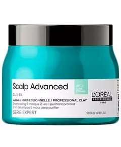 L'Oréal Professionnel Scalp Advanced Deep Purifier Clay 2-en-1 Shampooing-Masque Anti-Graisse 500 ml