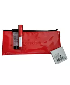 Deluxe Trial Size Set Smashbox: Super Fan Volumizing Mascara Black 5 ml + Photo Finish Smoothing Liquid Primer 7.1 ml + Textile Makeup Bag Red, 5 ml
