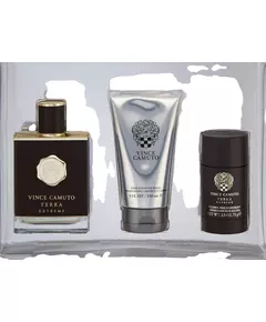 Set Vince Camuto: Terra Extreme Eau De Toilette For Men 100 ml + Terra Extreme Anti-Perspirant Deodorant Stick For Men 71 g + Terra Extreme Shower Gel & Shampoo 2-In-1, 100 ml