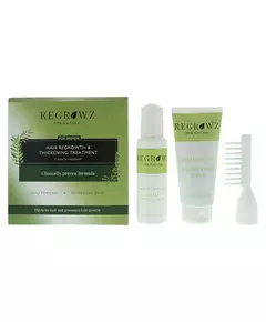 Set Regrowz: Homeopathic Scalp Serum Restorative 75 ml + Homeopathic Scalp Cream Treatment Hydrate & Protect 75 ml + Homeopathic Mini Hair Brush White, 75 ml