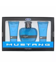 Set Ford: Mustang Blue Eau De Toilette For Men 100 ml + Mustang Blue Hydrating After-Shave Balm 100 ml + Mustang Blue Hydrating Body Wash For Hair & Body, 100 ml