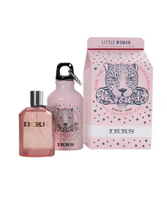Set Ikks: Little Woman Eau De Toilette For Women 100 ml + Little Woman GWP Glass Water Bottle Pink, 100 ml