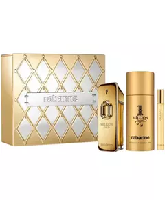 Set Paco Rabanne: Million Gold Eau De Parfum For Men 100 ml + Million Gold Eau De Parfum For Men 10 ml + 1 Million Anti-Perspirant Deodorant Spray For Men, 100 ml