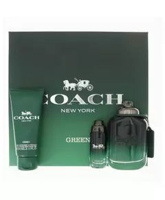 Set Coach: Green Eau De Toilette For Men 100 ml + Green Eau De Toilette For Men 15 ml + Green Shower Gel Body All Skin Types, 100 ml
