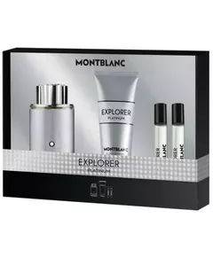 Set Montblanc: Explorer Platinum Eau De Parfum For Men 100 ml + Explorer Platinum Eau De Parfum For Men 2 pcs 7.5 ml + Explorer Platinum Cleansing Shower Gel For All Skin Types, 2 × 7,5 ml