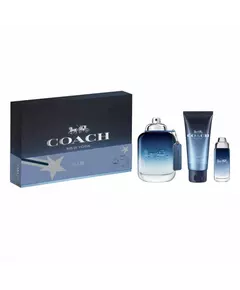Set Coach: Blue Eau De Toilette For Men 100 ml + Blue Eau De Toilette For Men 15 ml + Blue Shower Gel Beard & Hair, 100 ml