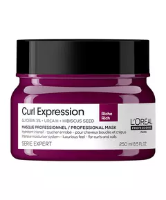 L'Oreal Professionnel Serie Expert Curl Expression Rich Glycérine 3% + Urée H + Graines d'hibiscus Masque crème pour traitement des cheveux Hydratation intense, 250 ml