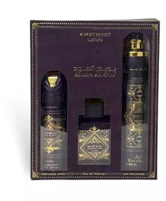 Set Lattafa: Bade'e al Oud Amethyst Eau De Parfum For Men 100 ml + Bade'e al Oud Amethyst Body Spray 200 ml + Bade'e al Oud Amethyst Room Spray, 100 ml