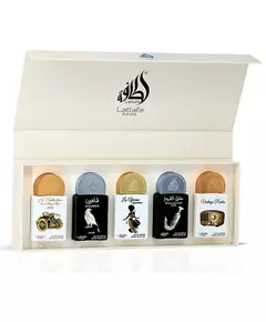 Set Lattafa: Vintage Radio Eau de Parfum Unisex 20 ml + Ishq Al Shuyukh Silver Eau de Parfum Unisex 20 ml + La African Drummer Eau de Parfum für Damen 20 ml + Shaheen Silver Eau de Parfum Unisex 20 ml + La Collection Bike Eau de Parfum Unisex, 100 ml