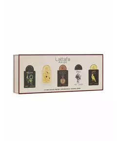 Set Lattafa: Affection Eau De Parfum Unisex 20 ml + Tharwah Gold Eau De Parfum Unisex 20 ml + Watch1505 Eau De Parfum Unisex 20 ml + Breeze Eau De Parfum Unisex 20 ml + Shaheen Gold Eau De Parfum Unisex, 20 ml