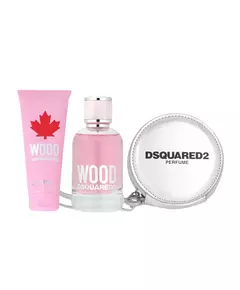 Set Dsquared 2: Wood Eau De Toilette For Women 100 ml + Wood Shower Gel 100 ml + Dsquared GWP Textile Pouch Silver, 100 ml