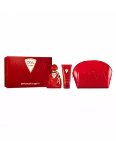Set Emanuel Ungaro: Diva Rouge GWP Textile Pouch Red + Diva Rouge Body Lotion Body 100 ml + Diva Rouge Eau De Parfum For Women, 100 ml