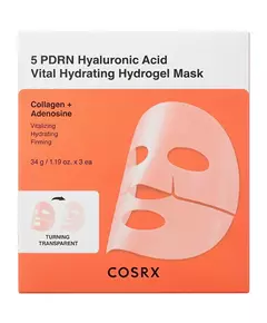 Set de 3 Cosrx 5 PDRN Hyaluronic Acid Vital Hydrating Sheet Mask pour le visage, 3 × 34 g