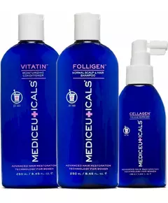 Mediceuticals Advanced Hair Restoration Technology For Women Kit Fine : Folligen 250ml + Cellagen 125ml + Vitatin 250ml