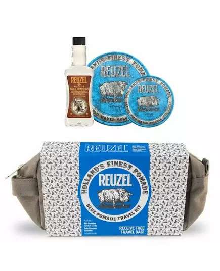 Reuzel Blue Pomade Holiday Travel Kit: Blue Pomade Pig 113g + Blue Pomade Pig 35g + Daily Shampoo 100ml, image 2