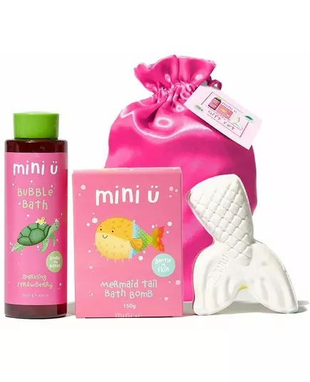 Mini-U Strawberry Mermaid Gift Set Bubble Bath 250 ml+Mermaid Tail Bath Bomb 150 g