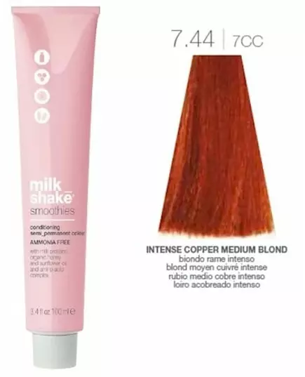 Milk_Shake Smoothies Semi Permanent Color 7.44 Intense Copper Medium Blond 100ml, image 3