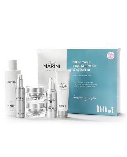 Jan Marini Skin Care Management System tinted for dry/very dry skin: Bioglycolic face Cleanser 237ml + C-Esta face serum 30ml + Bioclear face cream 28g + Age Intervention face cream 28g + Luminate face lotion 30ml + Physical protectant tinted SPF 45 57g