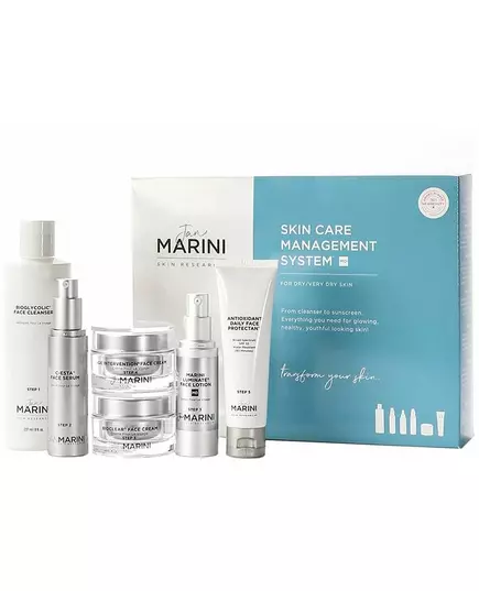 Jan Marini Skin Care Management System for dry/very dry skin: Bioglycolic face cleanser 237ml + C-ESTA face serum 30ml + Bioclear face cream 28g + Luminate face lotion 30ml+ Age Intervention face cream 28g + Antioxidant daily face protectant SPF 33 57g