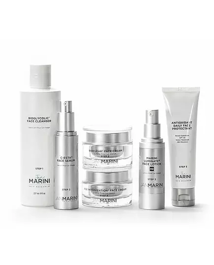 Jan Marini Skin Care Management System for dry/very dry skin: Bioglycolic face cleanser 237ml + C-ESTA face serum 30ml + Bioclear face cream 28g + Luminate face lotion 30ml+ Age Intervention face cream 28g + Antioxidant daily face protectant SPF 33 57g, image 2