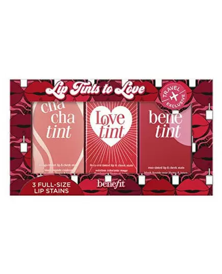 Set Benefit : Baume lèvres et joues 2-en-1 Benetint teinté rose 6 ml + Baume lèvres et joues 2-en-1 Lovetint rouge flamboyant 6 ml + Baume lèvres et joues 2-en-1 Chachatint mangue, 6 ml