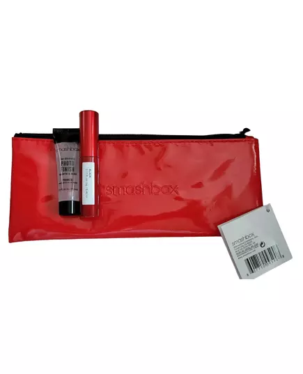 Deluxe Trial Size Set Smashbox: Super Fan Volumizing Mascara Black 5 ml + Photo Finish Smoothing Liquid Primer 7.1 ml + Textile Makeup Bag Red, 5 ml