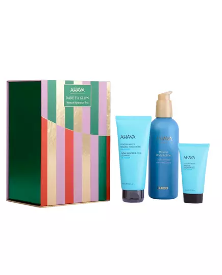 Wave of Hydration Trio Set Ahava: Dead Sea Water Vegan Hydrating Hand Cream 100 ml + Dead Sea Water Vegan Cleansing & Hydrating Shower Gel For All Skin Types 40 ml + Sea Kissed Hydrating Body Lotion, 100 ml