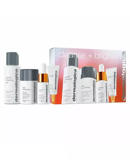 Cleanse + Brighten Set Dermalogica: Special Cleansing Gel For Face 50 ml + Daily Microfoliant Exfoliating Exfoliating Powder 13 g + Biolumin-C Vitamin C Brightening Serum For Face 10 ml + Biolumin-C Illuminating Eye Serum, 50 ml