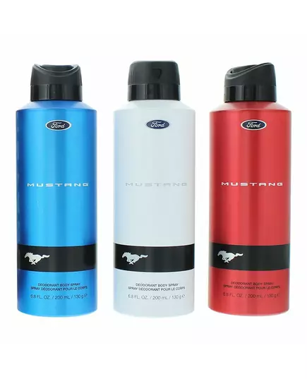 Set Ford: Mustang Blue Deodorant Spray For Men 200 ml + Mustang Red Deodorant Spray For Men 200 ml + Mustang White Deodorant Spray For Men, 200 ml