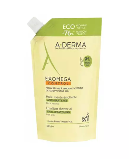 A-Derma Exomega Control Emolliens Duschöl Für sehr trockene bis atopische empfindliche Haut 500 ml Nachfüllen, 500 ml