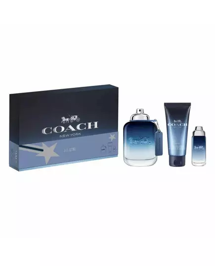 Set Coach: Blue Eau De Toilette For Men 100 ml + Blue Eau De Toilette For Men 15 ml + Blue Shower Gel Beard & Hair, 100 ml