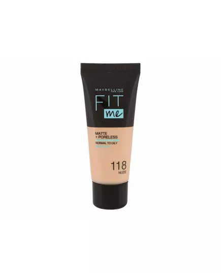 Maybelline Fit Me Matte + Poreless Fond de teint liquide 118 Nu, 30 ml