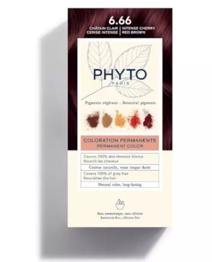 Phyto Color Permanent Hair Dye 6.66 Intense Cherry Red Brown, 50 ml