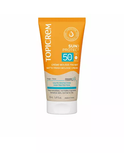 Topicrem Sun Protect Hydratant et protecteur Avant l'exposition au soleil Mousse Pour le visage et le corps SPF 50, 50 ml