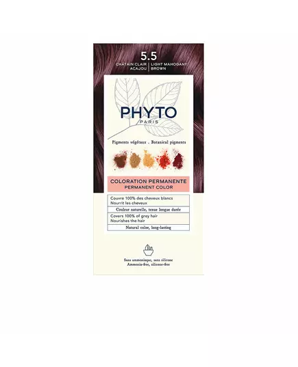 Phyto Color Kit Coloration Permanent Hair Dye 5.5 Light Mahogany Brown, 50 ml
