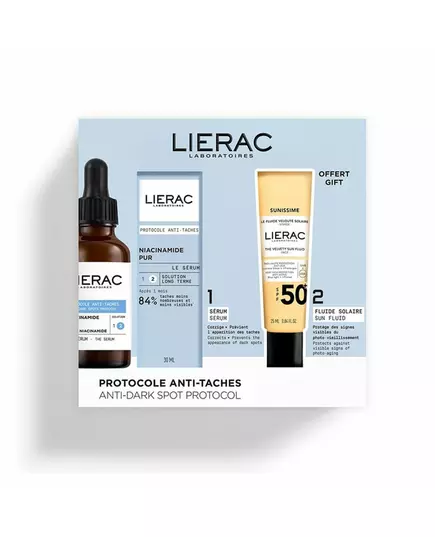 Set Lierac: Protocole Anti-Dark Spots Serum For Face 30 ml + Sunissime The Sun Velvety Fluid For Face SPF50+, 30 ml
