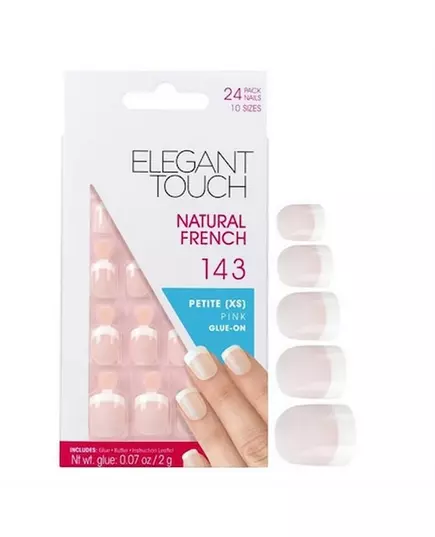 Set Elegant Touch Natural French Square Artificial Nails Pink 143 Petite (XS), 24 pcs