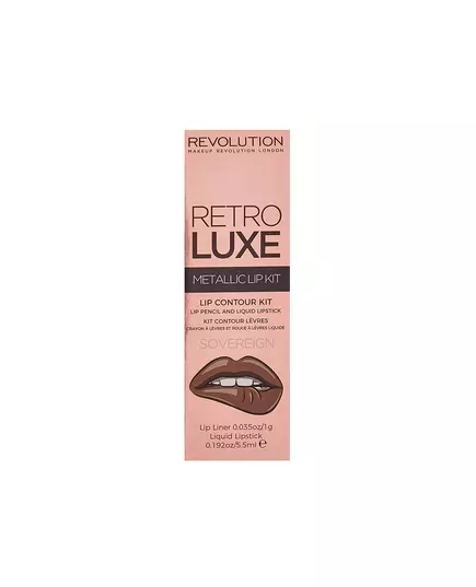 Set Makeup Revolution: Retro Luxe Metallic Liquid Lipstick Sovereign 5.5 ml + Retro Luxe Lip Liner Sovereign, 5.5 ml
