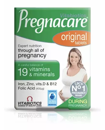 Vitabiotics Pregnacare Original Folic Acid Vitamin D Zinc Iron Supports Reproductive Health & Maternal Tissue Growth Vitamins, 30 pcs