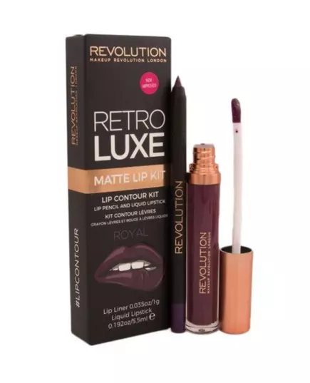 Set Makeup Revolution: Retro Luxe Matte Liquid Lipstick Royal 5.5 ml + Retro Luxe Lip Liner Royal, 5.5 ml