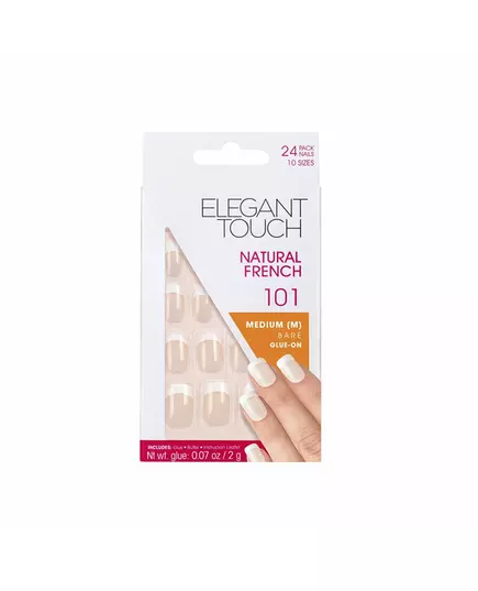 Set Elegant Touch Natural French Square Artificial Nails Bare 101 Size Medium, 24 pcs