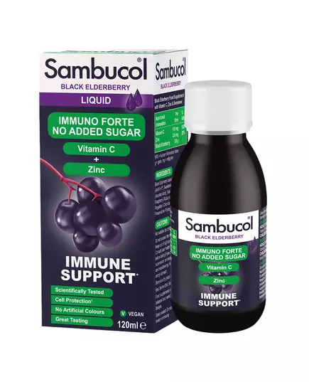 Sambucol Immuno Forte Sugar Free Black Eldeberry Vitamin C & Zinc Support The Immune System Syrup, 120 ml, image 2