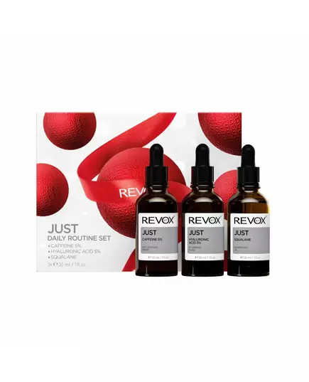 Daily Routine Set Revox B77: Just Caffeine 5% Anti-Dark Circles Day Eye Serum 30 ml + Just Hyaluronic Acid 5% Hydrating Fluid For Face 30 ml + Just Squalane Nourishing Oil For Face, 30 ml
