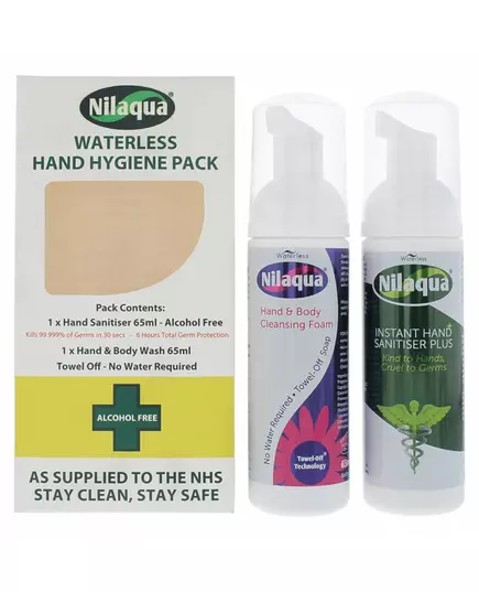 Set Nilaqua: Waterless Cleansing Hand Gel 65 ml + Waterless Cleansing Foam Hand & Body, 65 ml