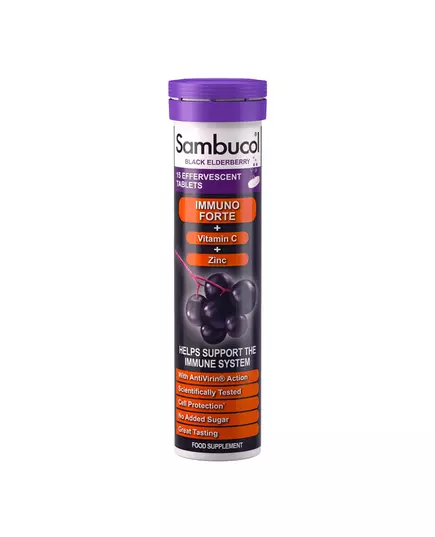 Sambucol Immuno Forte+ Schwarze Holunderbeere Vitamin C und Zink Unterstützen Sie das Immunsystem Efferveszierende Tabletten 15 stk, 15 Stück