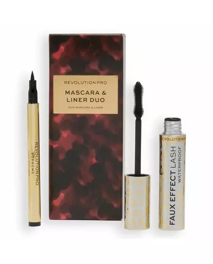 Set Revolution Pro: Faux Effect Lash Waterproof Volumising Mascara Black 8 ml + Supreme Flick Precise Gel Eyeliner Black, 8 ml