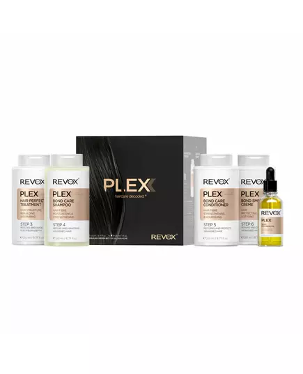 Set Revox B77: Plex Bond Step 3 Hair Cream Treatment Anti-Breakage 260 ml + Plex Bond Step 4 Hair Shampoo For Strengthening 260 ml + Plex Bond Step 5 Hair Conditioner Restores 260 ml + Plex Bond Step 6 Hair Cream Treatment Repairing 260 ml + Plex