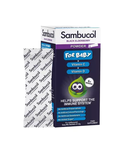 Sambucol Baby Powder Black Eldeberry Vitamin C & D Support The Immune System Vitamins, 14 × 2.2 g