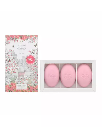 Set Trio Woods Of Windsor True Rose Hydratant Pain de savon de massage Huile de palme, 3 pièces